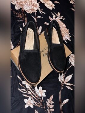 Clarks Black Suede Slip-On Loafers for Women